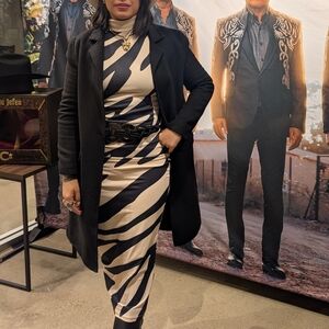 Stylish Black and White Zebra Print Dress with Hat